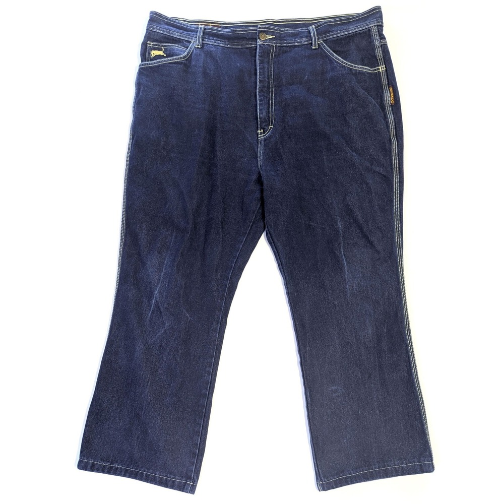 Bronco Vintage Dark Wash Cropped Jeans Mens 42x26 Yellow Contrast Stitch Cotton